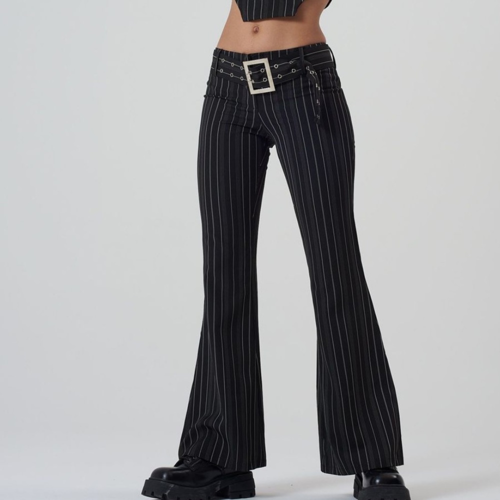 The Ragged Priest Black and White Striped Flare Pants